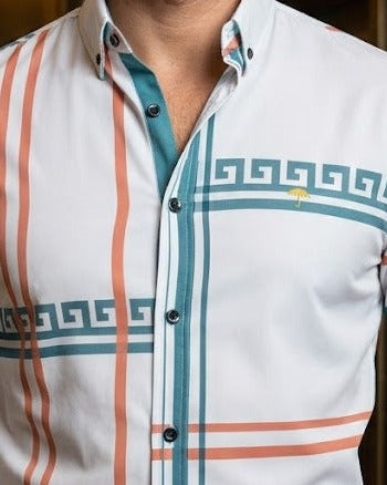 Camisa Hombre Lisa Gris Naranja — Ember Stripe | Moon & Rain