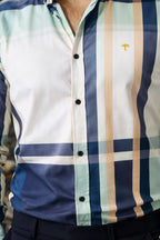 Camisa Hombre Cuadros Azul Verde Beige — Verdant Check | Moon & Rain