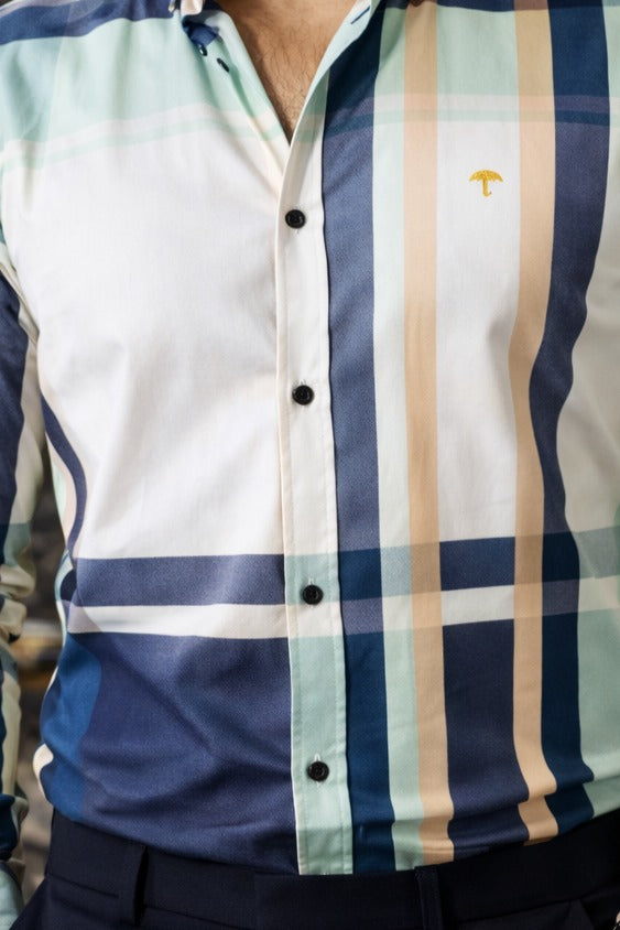 Camisa Hombre Cuadros Azul Verde Beige — Verdant Check | Moon & Rain
