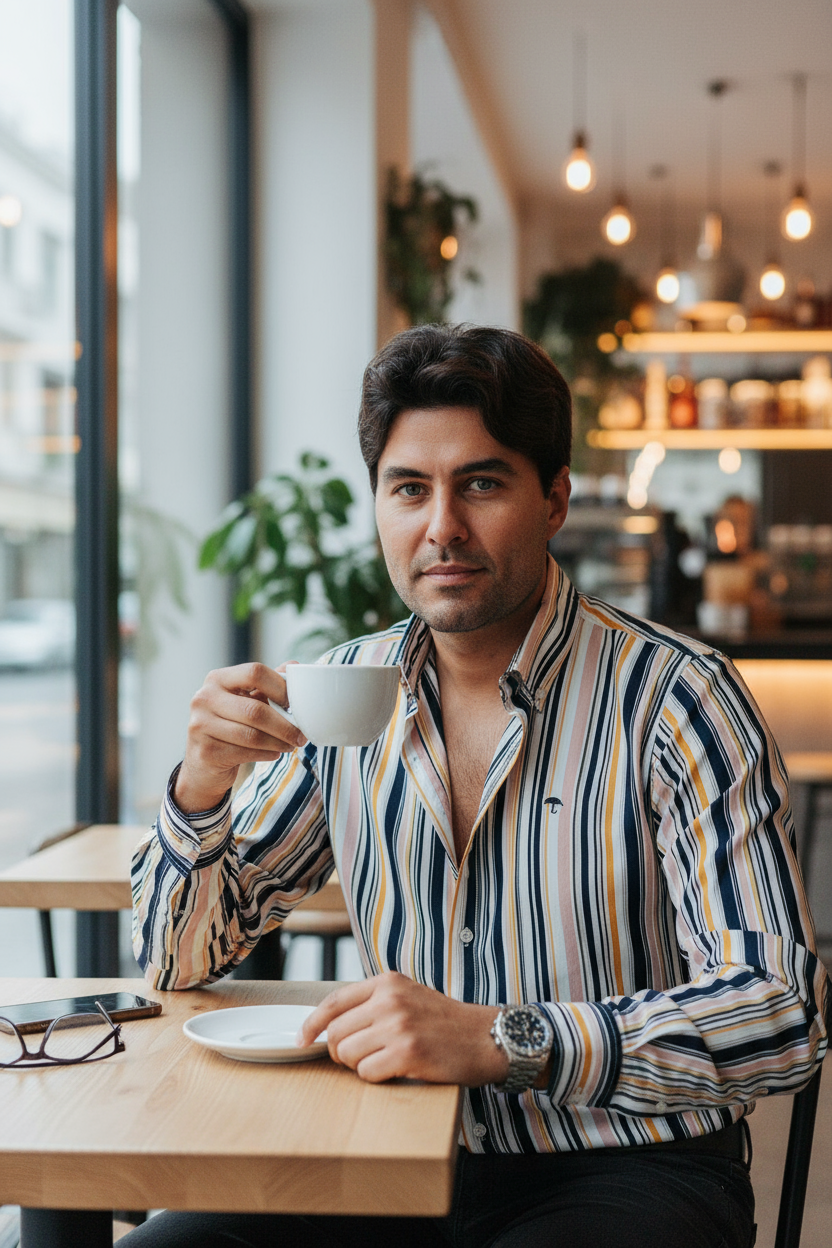 Camisa Hombre Casual Líneas Blanca Amarilla y Negra