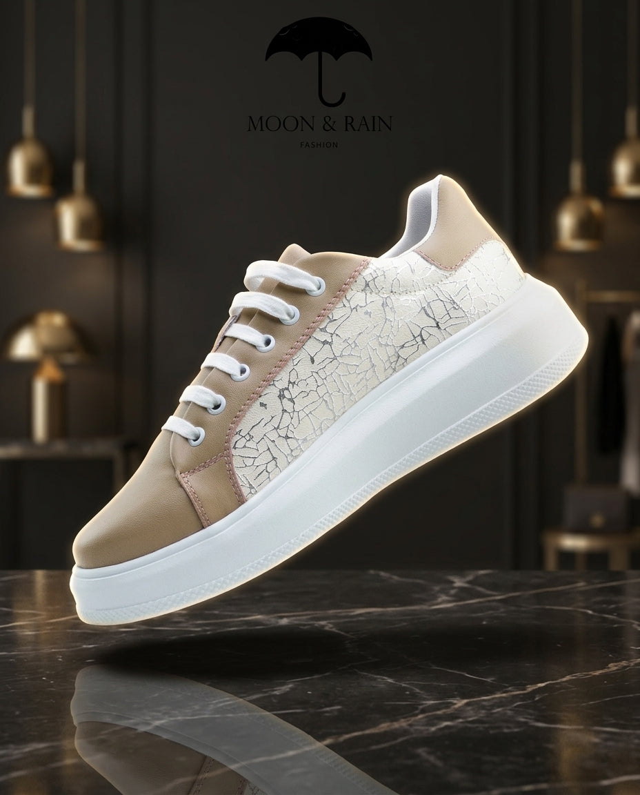Men's Beige Plain Textured Tennis Sneakers