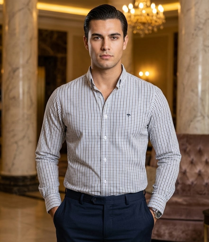 Camisa Hombre Microcuadro — Marine Micro | Moon & Rain