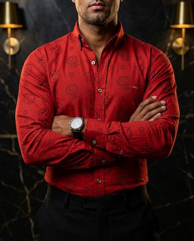 Red Mario Bros. Slim Fit Casual Men's Shirt