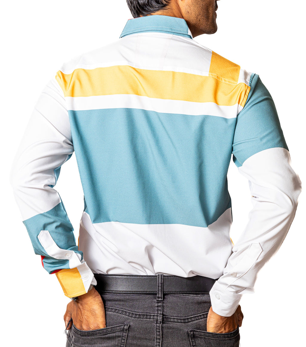 Camisa Casual Hombre Slim, Blanco Cuadros Rojo,naranja,azul - 34 (S)-Tiendas Platino