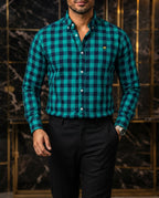Camisa Hombre Cuadros Negro Azul Turquesa — Teal Check | Moon & Rain
