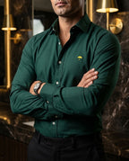 Camisa Hombre Casual Verde Oscuro Lisa
