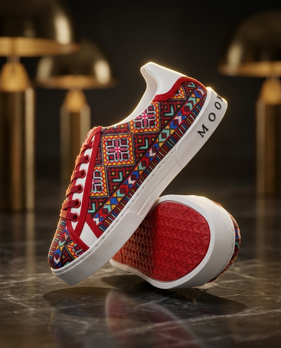 Tenis Unisex Sneakers Blancos Mandala Rojo