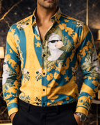 Camisa Hombre Casual Amarilla Verde Floreada Escultura David