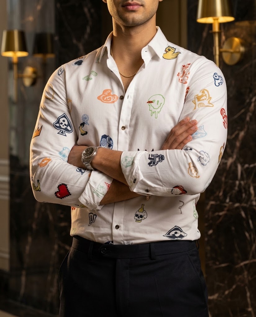 Camisa Hombre Casual Figuras Prism Pixel - Spectrum White
