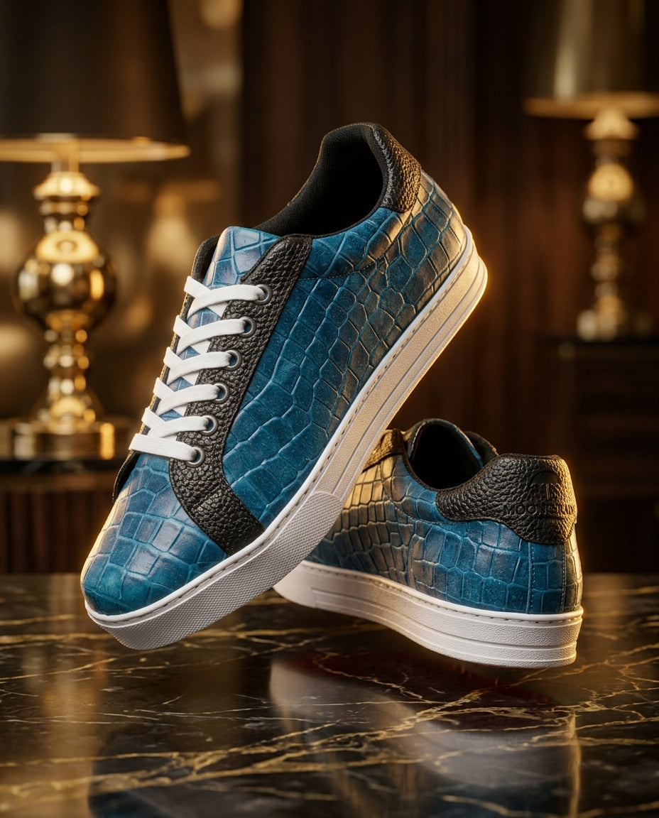 Tenis Unisex Sneakers Azules Texturizado Det Negro