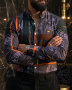 Camisa Hombre Casual Blanca Rayas Gris, Naranjas