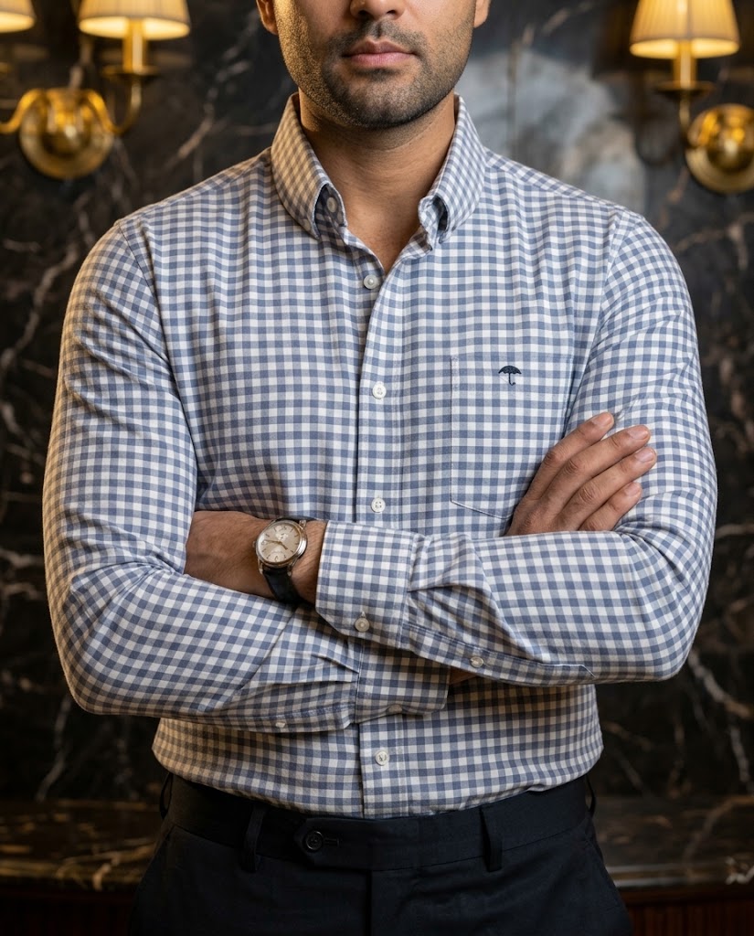 Camisa Hombre Cuadros Azul Gris — Slate Check | Moon & Rain
