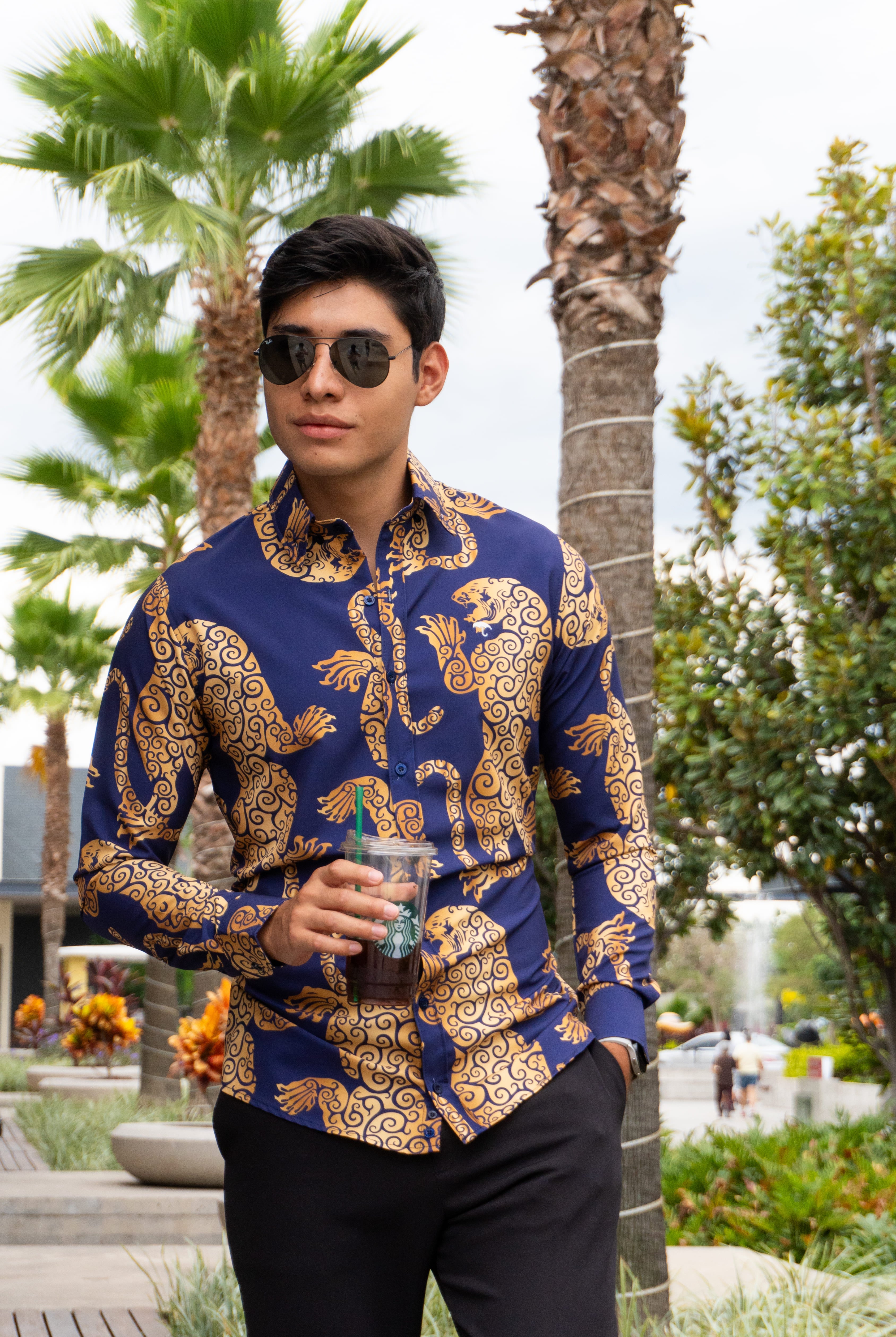 Camisa Hombre Casual Slim Fit Morado Jaguar Dorado - 34 (S)-Tiendas Platino