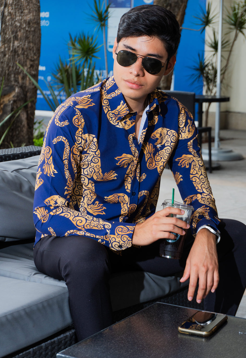 Camisa Hombre Casual Slim Fit Morado Jaguar Dorado - 34 (S)-Tiendas Platino