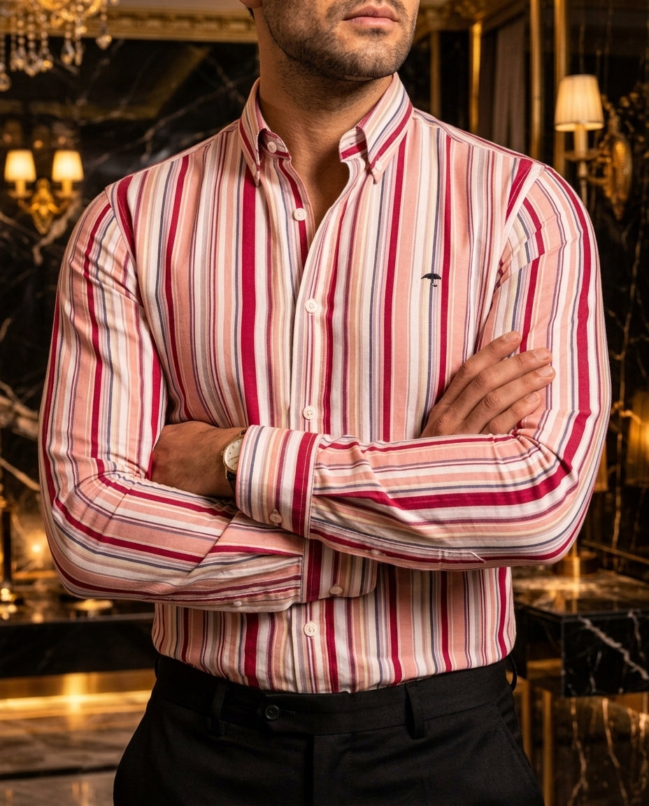 Camisa Hombre Estampado Negro Blanco Azul — Polar Stripe | Moon & Rain