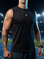 Playera Sin Mangas Negra Para Hombre Basic Kinestesia
