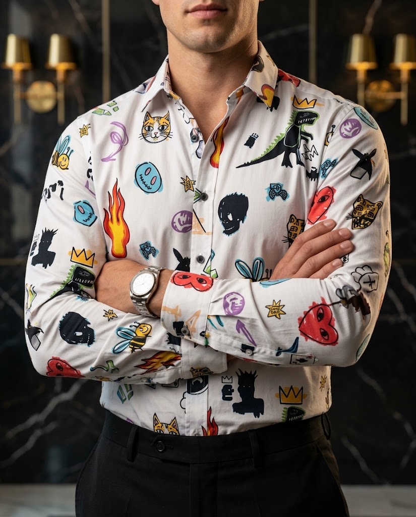 Camisa Hombre Azul Rojo Beige — Prism Mask | Moon & Rain
