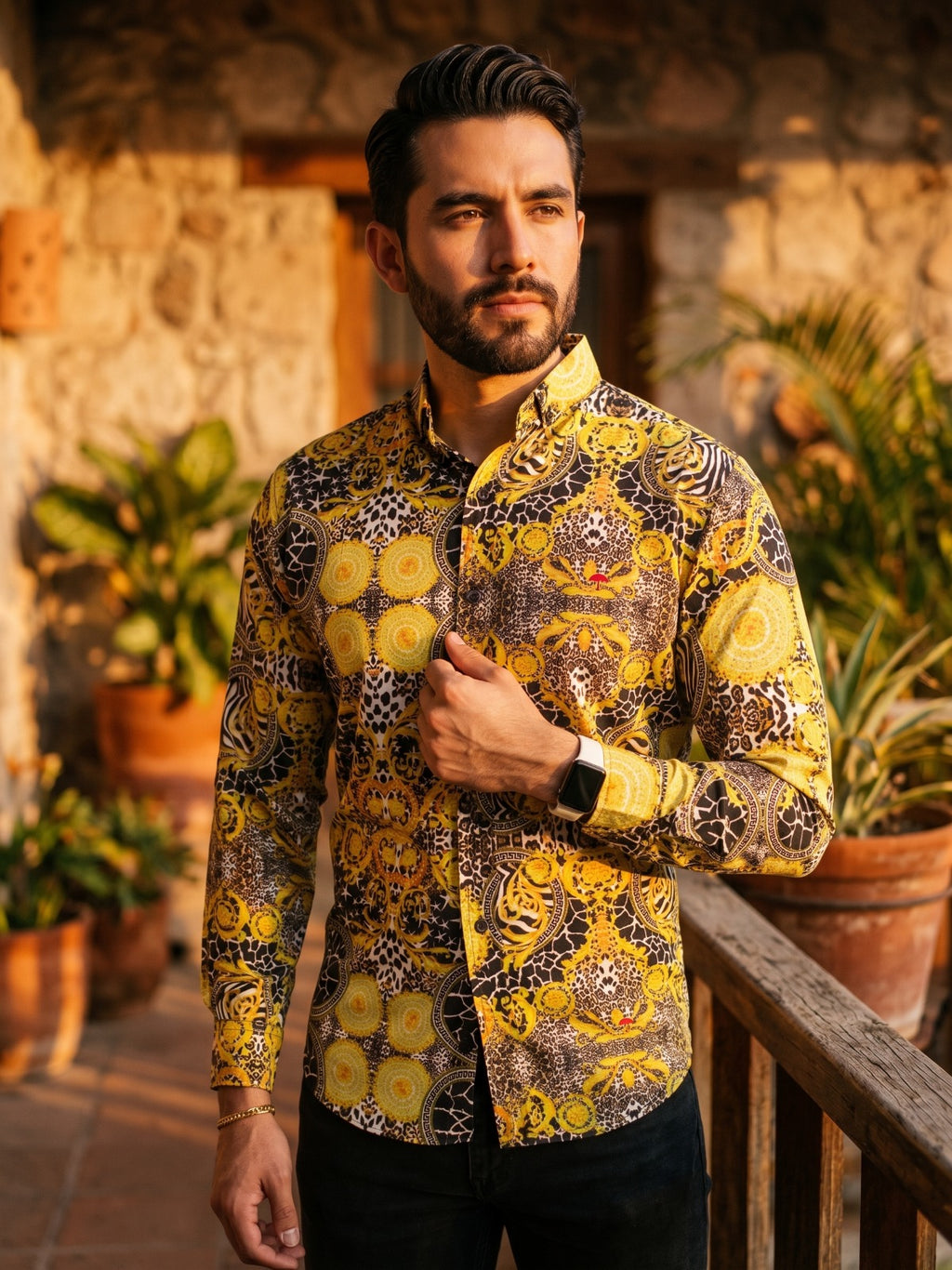 Camisa Hombre Negro Amarillo — Yellow Black Figures | Moon & Rain