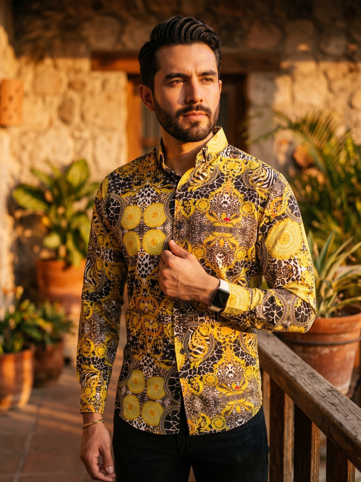 Camisa Hombre Negro Amarillo — Yellow Black Figures | Moon & Rain