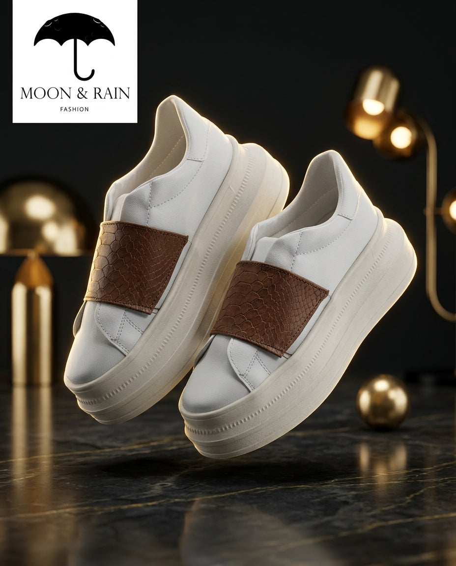 Tenis Unisex Sneakers Blancos Cinta Café
