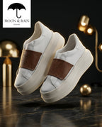 Tenis Unisex Sneakers Blancos Cinta Café