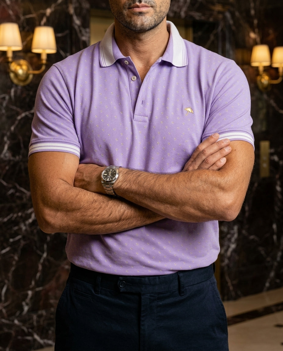 Playera Polo Hombre Casual Lila Detalles Blancos