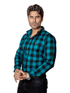 Camisa Casual Hombre Cuadros Verde Esmeralda y Negro - Tiendas Platino Camisas Hombre 34 (S)
