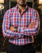 Men's Casual Shirt, Navy Blue Check, Red