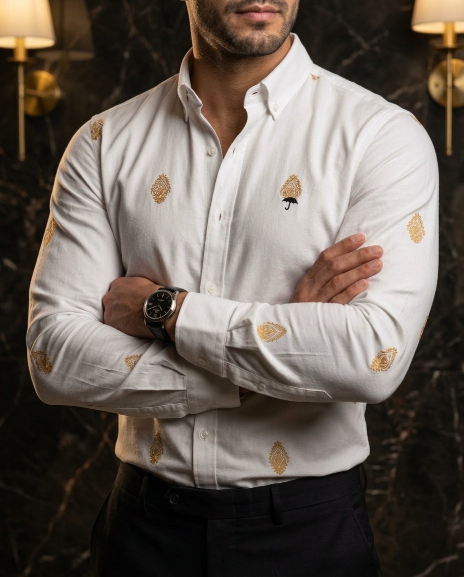 Camisa Hombre — Golden Icon Abstract | Moon & Rain