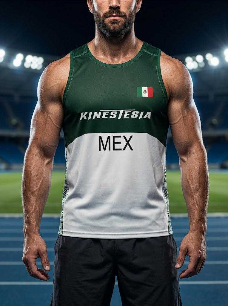 PLAYERA TANK HOMBRE SIN MANGAS VERDE Y BLANCO MÉXICO