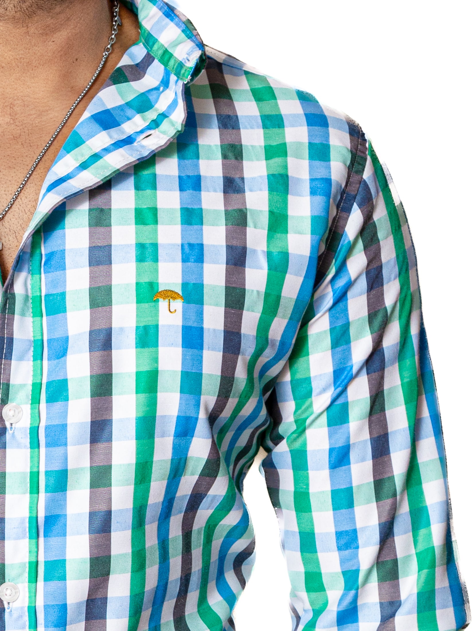 Men's Casual Shirt, Green, Gray and Blue Stripes