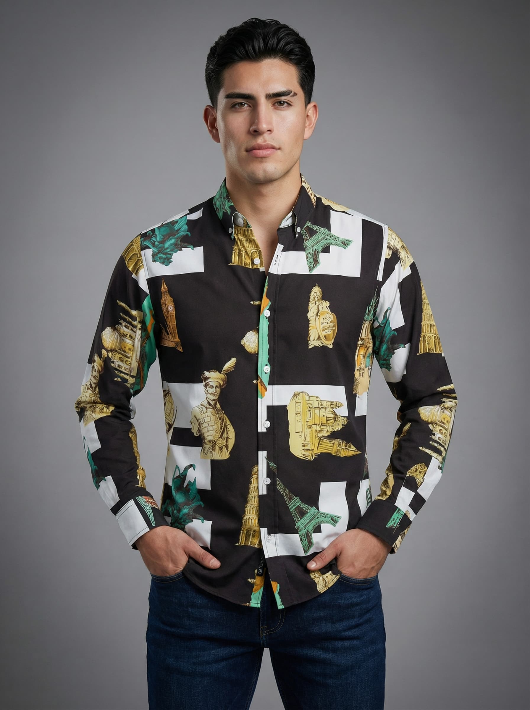 Camisa Hombre Casual Negro & Blancas Monumentos