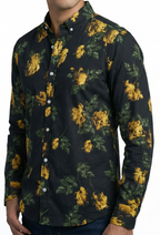 Camisa Hombre Casual Negra Rosas Doradas