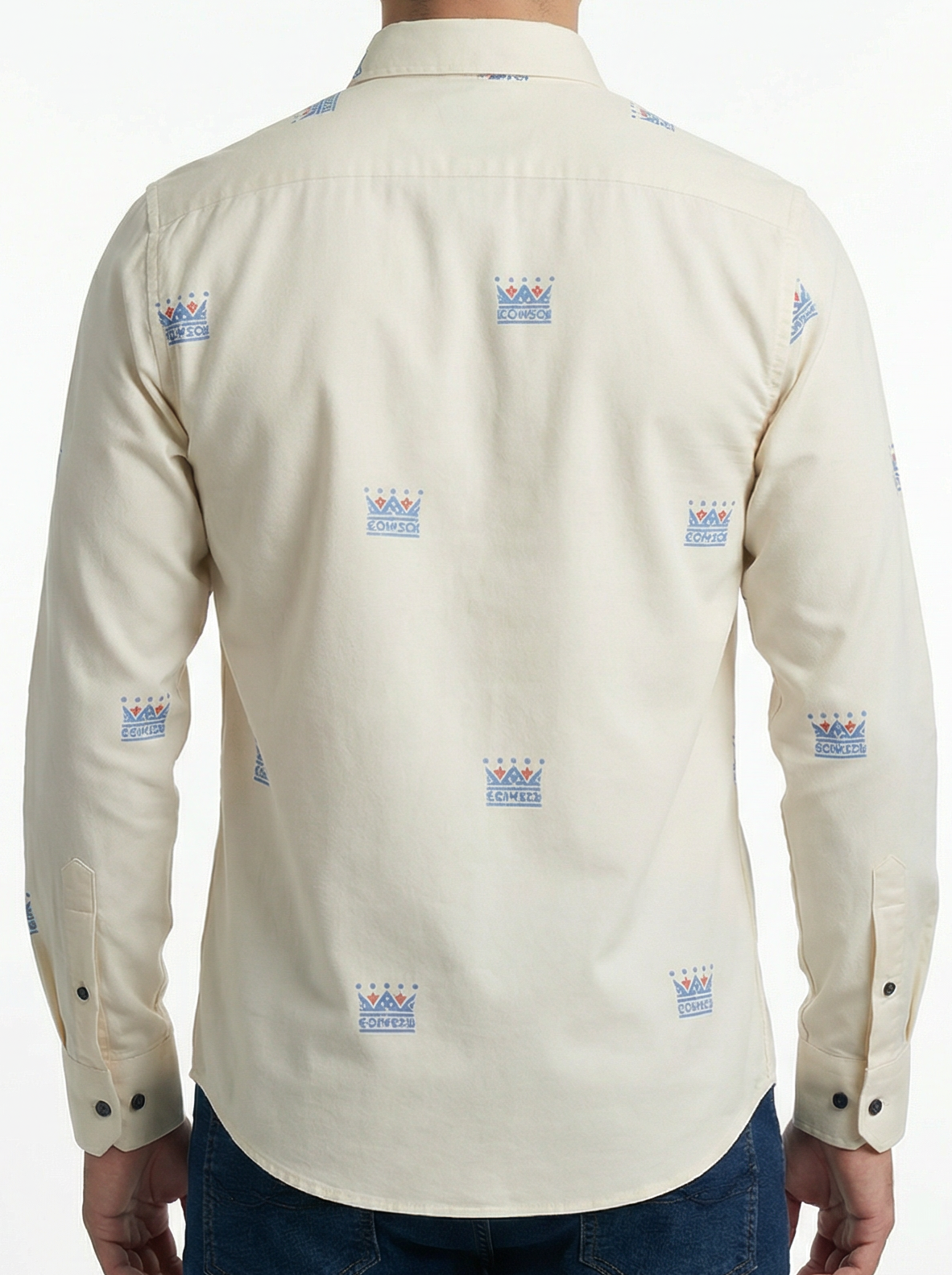 Camisa Hombre Casual Beige Mini Figuras Coronas