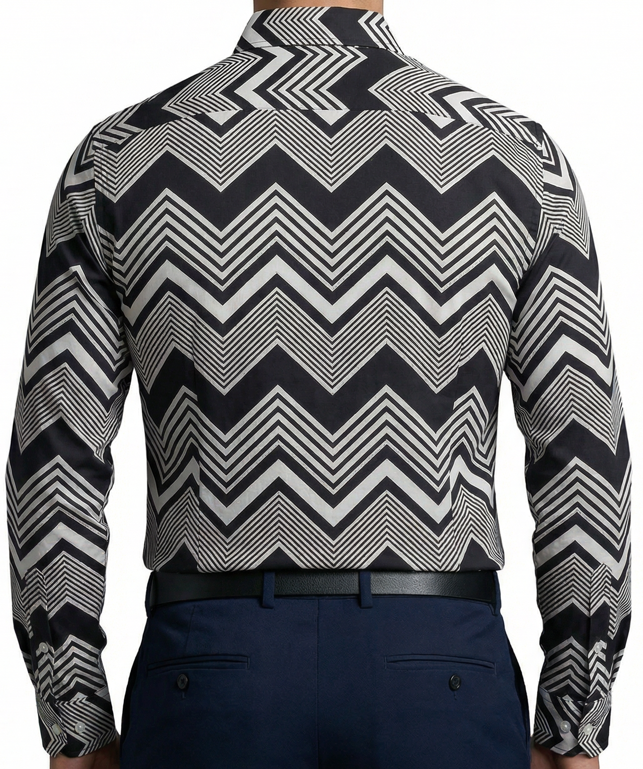 Camisa Hombre Casual Franjas Diagonales Negras, Blancas