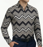 Camisa Hombre Casual Franjas Diagonales Negras, Blancas