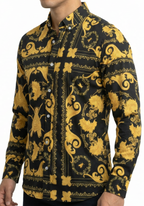 Camisa Hombre Casual Negra Floreada Insecto Dorado Barroco