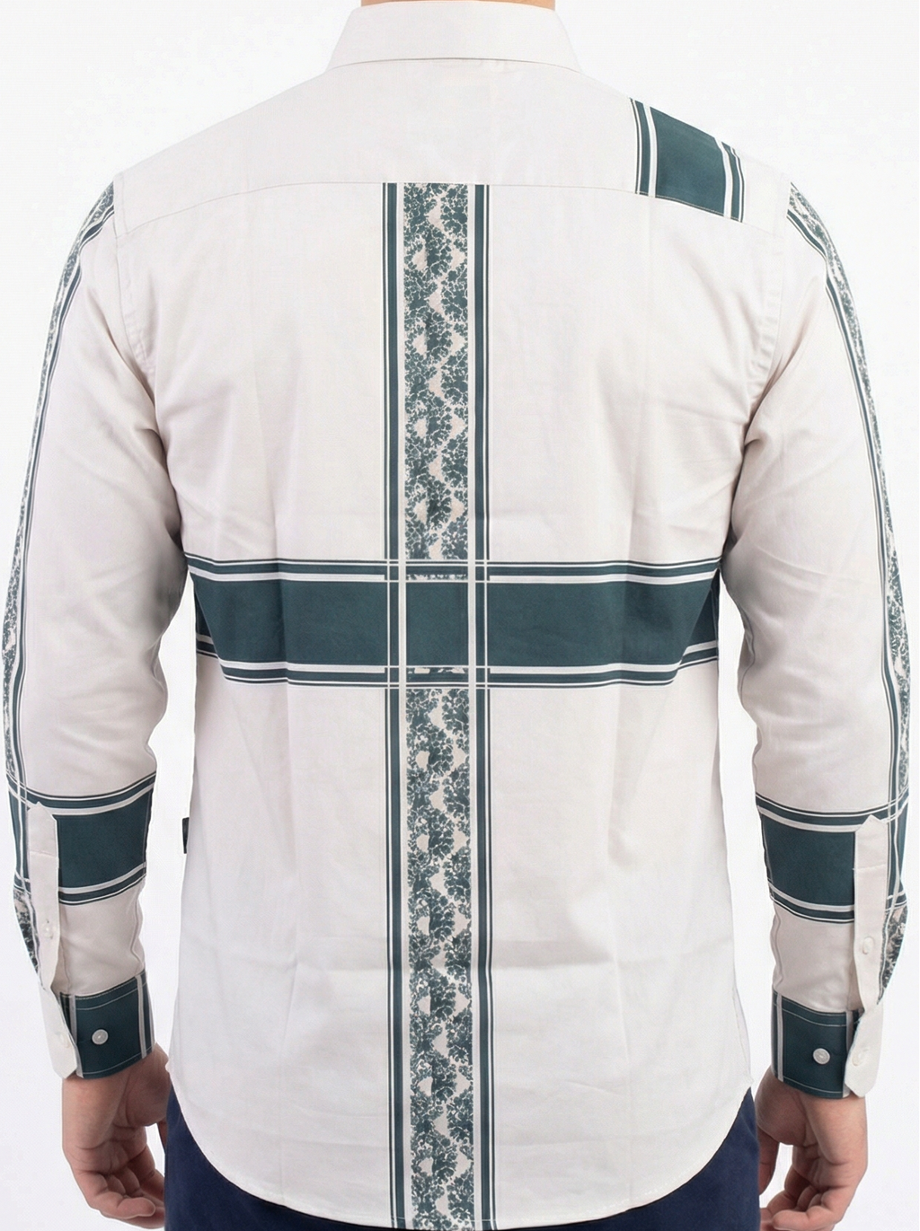 Camisa Hombre Casual Beige Franjas Azul Marino