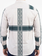 Camisa Hombre Casual Beige Franjas Azul Marino