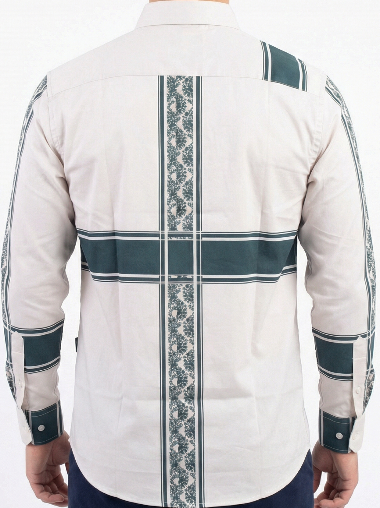 Camisa Hombre Casual Beige Franjas Azul Marino