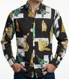 Camisa Hombre Casual Negro & Blancas estatua David Torre Eiffel