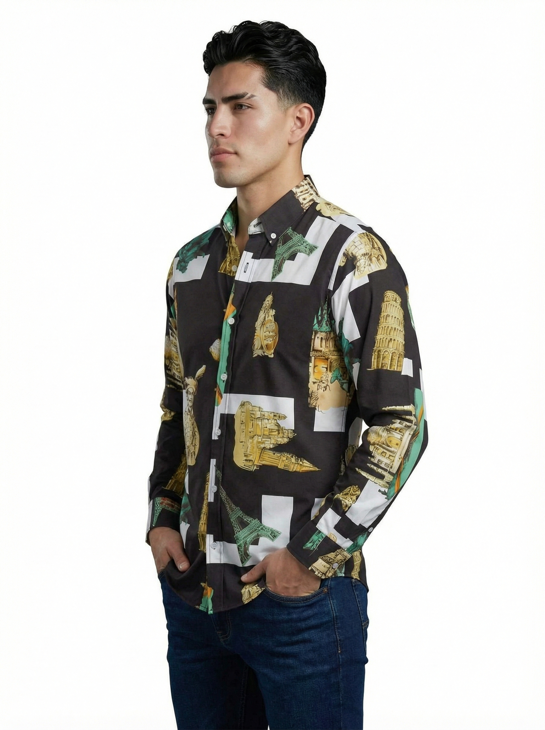 Camisa Hombre Casual Negro & Blancas Monumentos