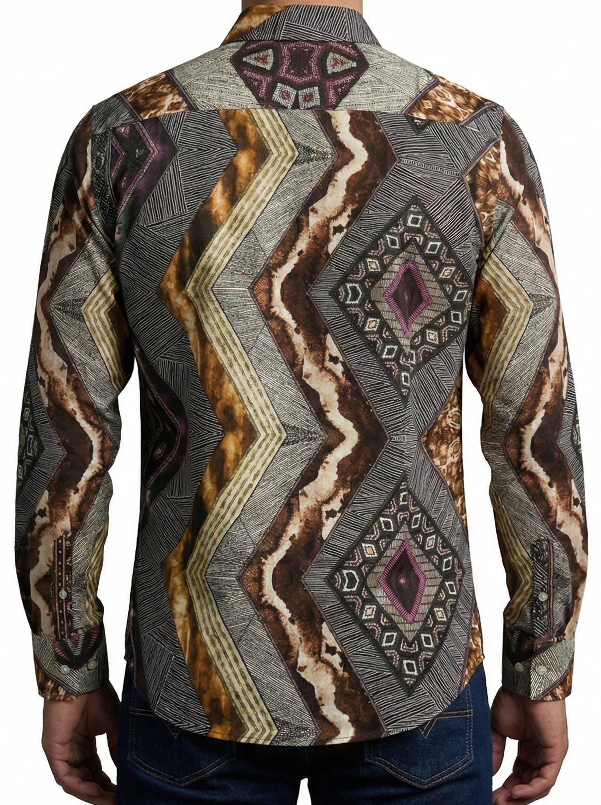 Camisa Hombre Casual Franjas Diagonales Figuras Colores