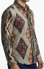 Camisa Hombre Casual Franjas Diagonales Figuras Colores