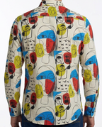 Camisa Hombre Casual Beige Pintura Mascara Abstracta Roja Azul Amarilla