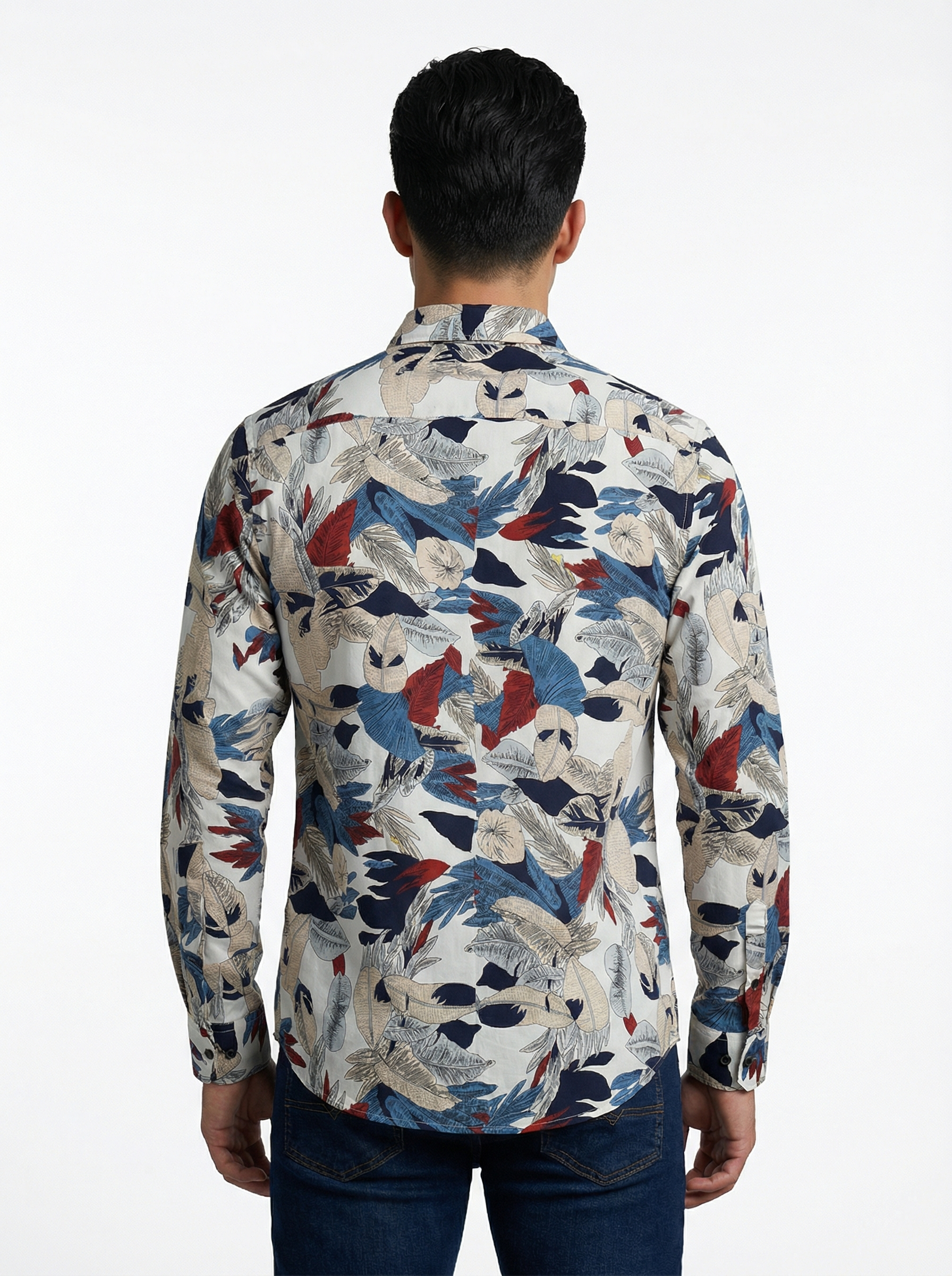 Camisa Hombre Casual Blanca Hojas Colores