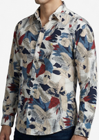 Camisa Hombre Casual Blanca Hojas Colores