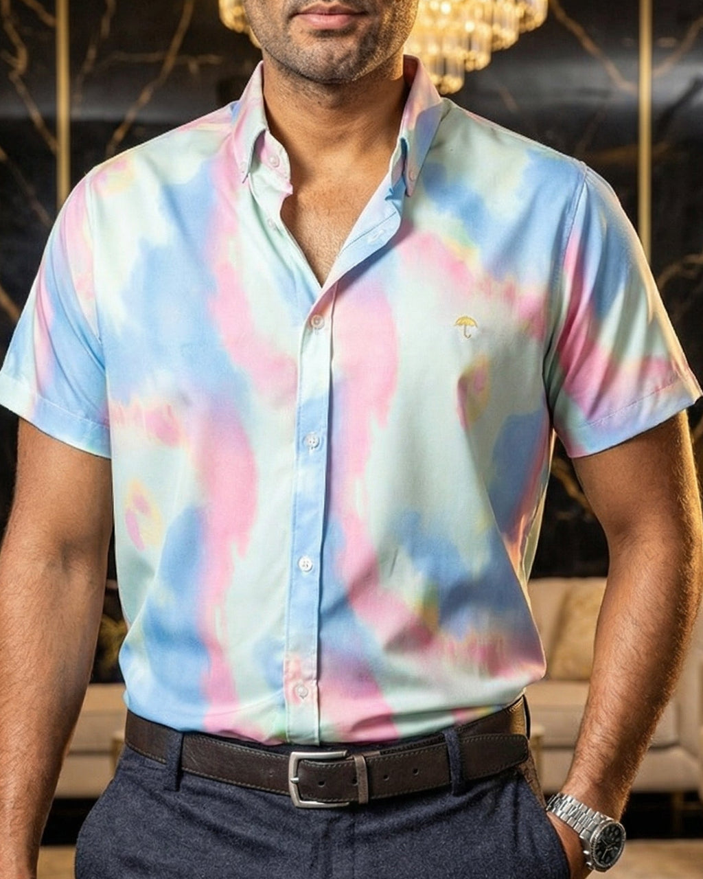 Men's Casual Short-Sleeved Shirt in Faded Pastel Colors