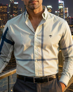 Camisa Hombre Casual Gris Líneas Gris y Azul Marino