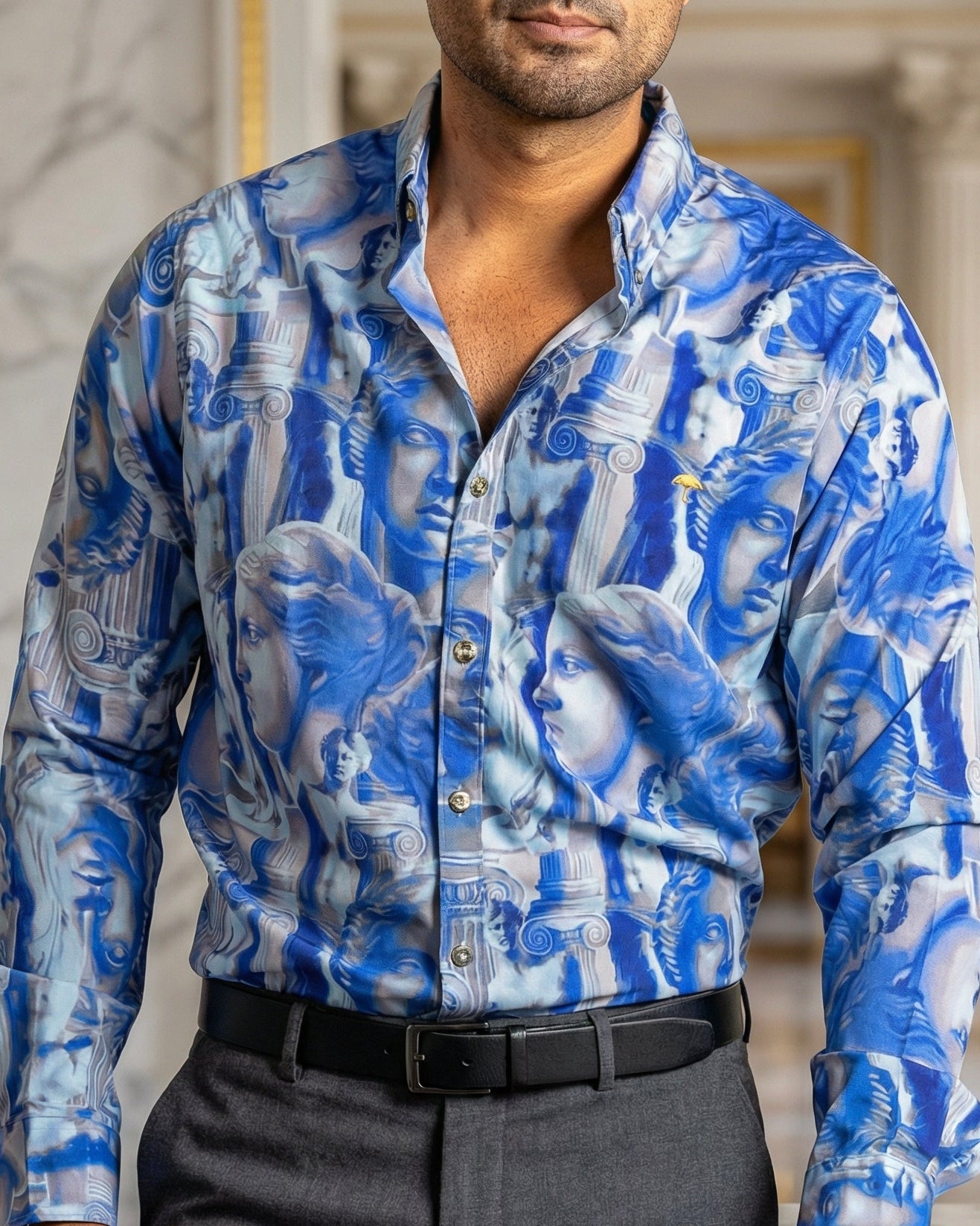 Camisa Hombre Estatua Renacentista Azul Regular Fit